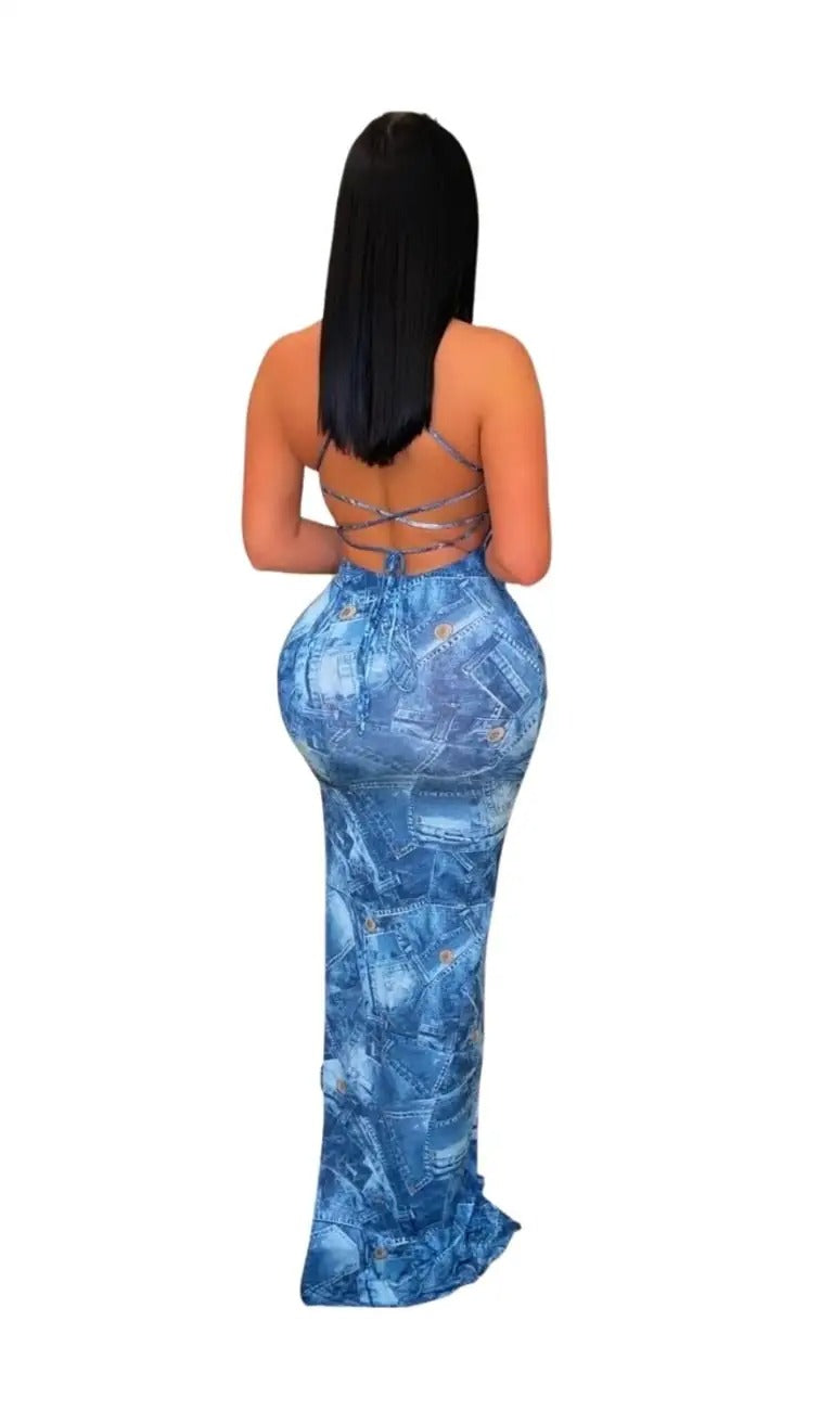 Holding Off On Me Maxi Dress- Blue