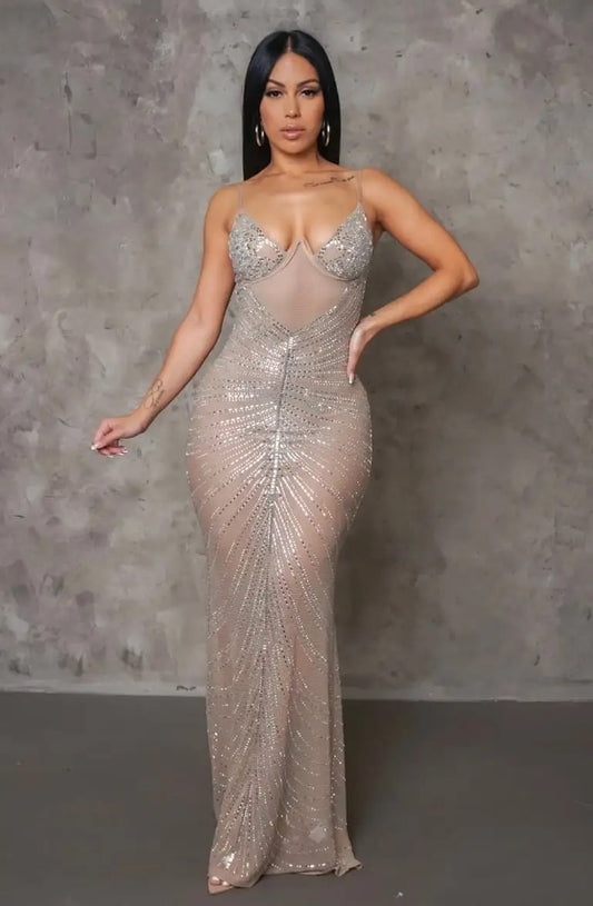 Shining Maxi Dress- Beige