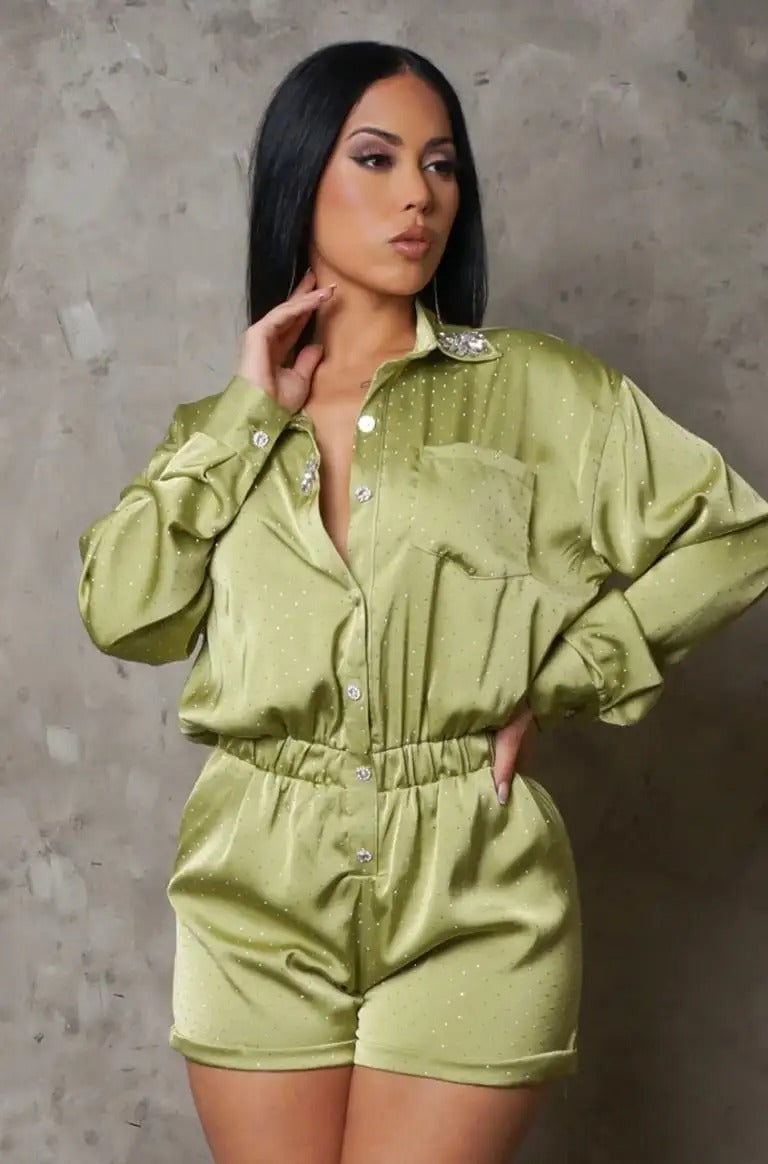 Night Full Of Star Romper- Green