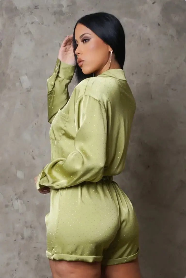 Night Full Of Star Romper- Green