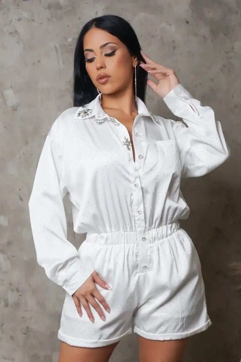 Night Full Of Star Romper- White