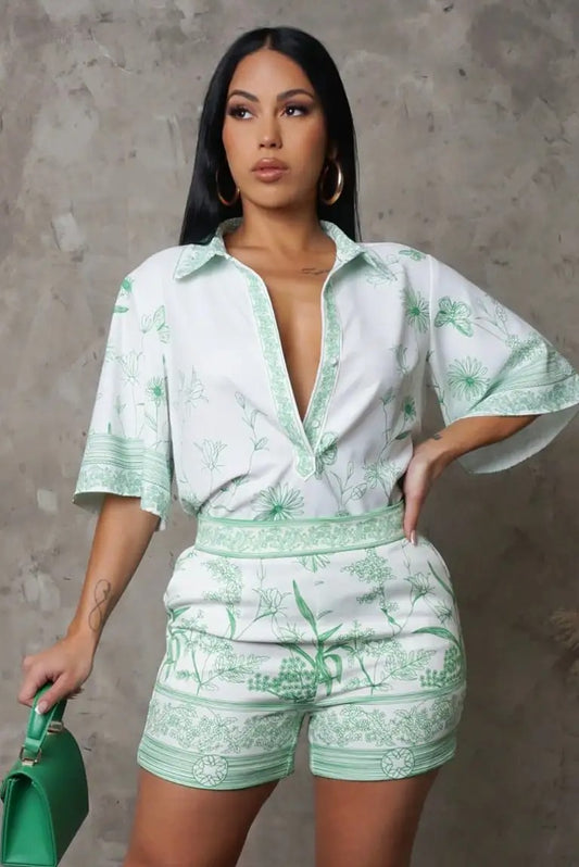 Doing It For Me Shorts Set- Green