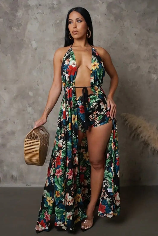 More Of It Shorts Set- Green Multi
