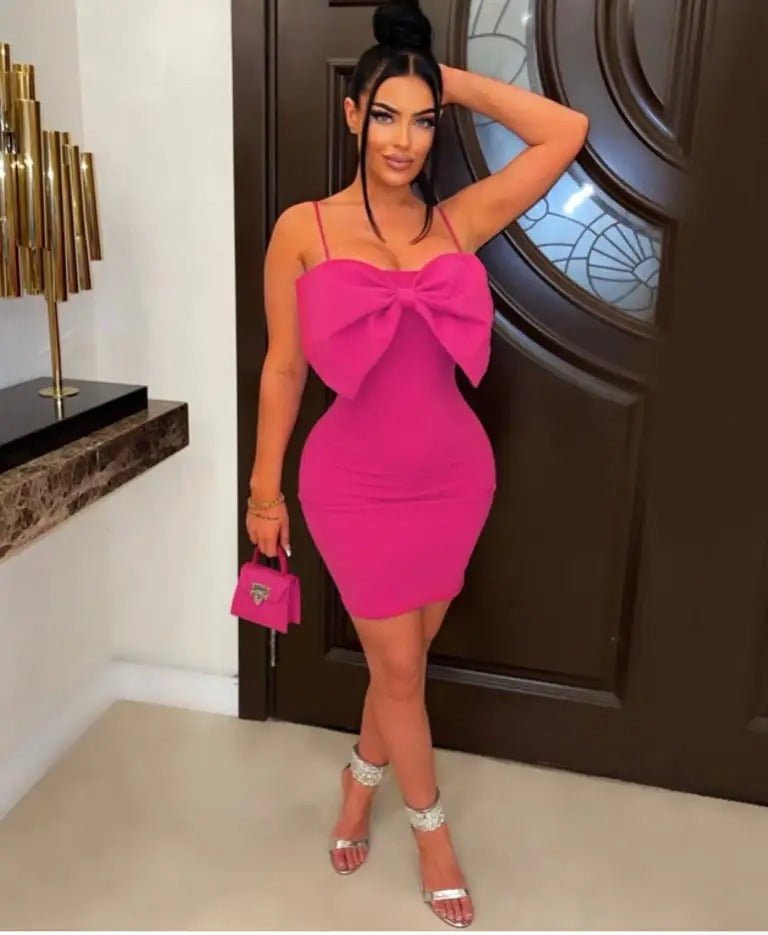 Bow Mini Dress- Fuchsia